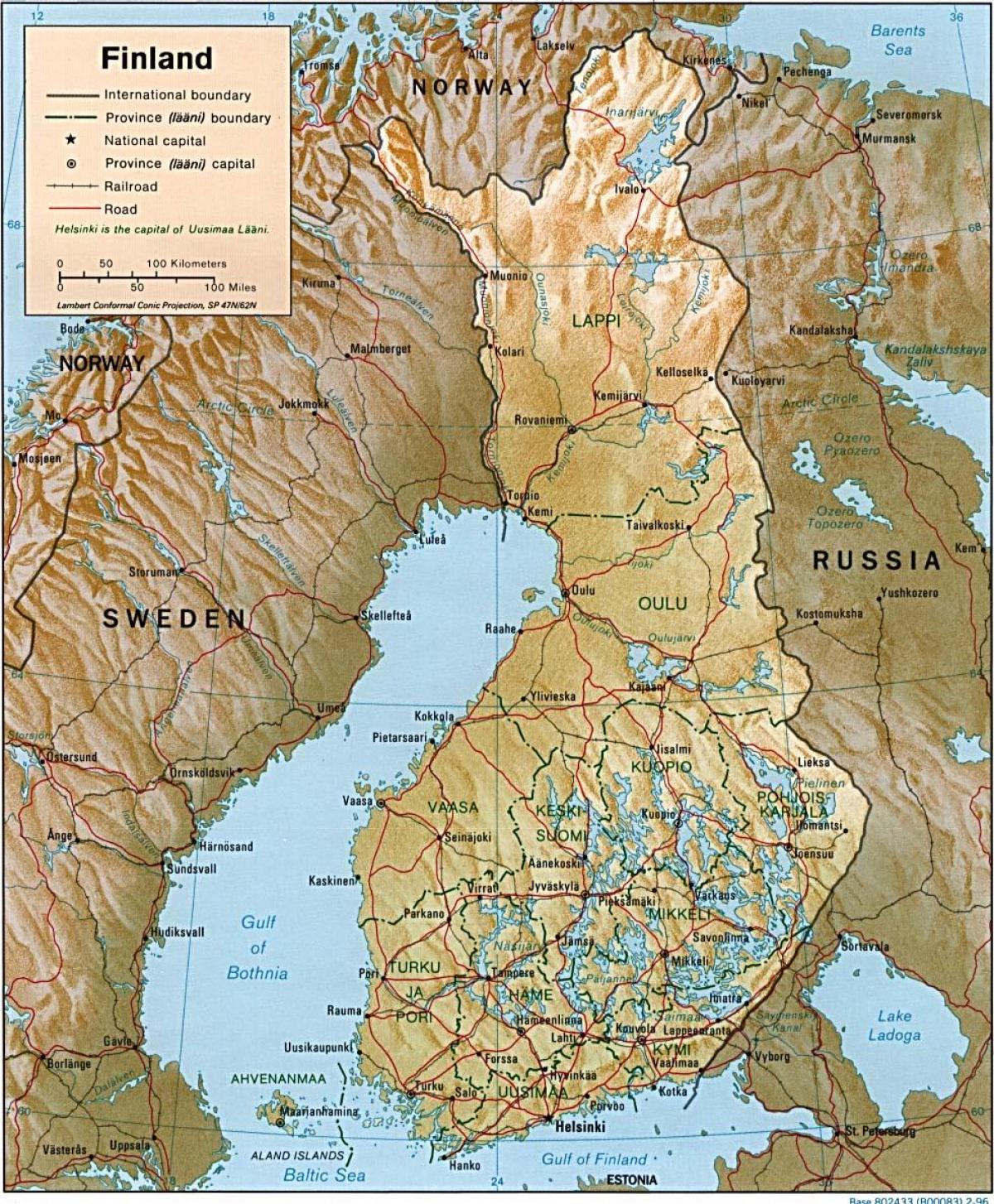 नक्शा फिनलैंड के स्थलाकृतिक