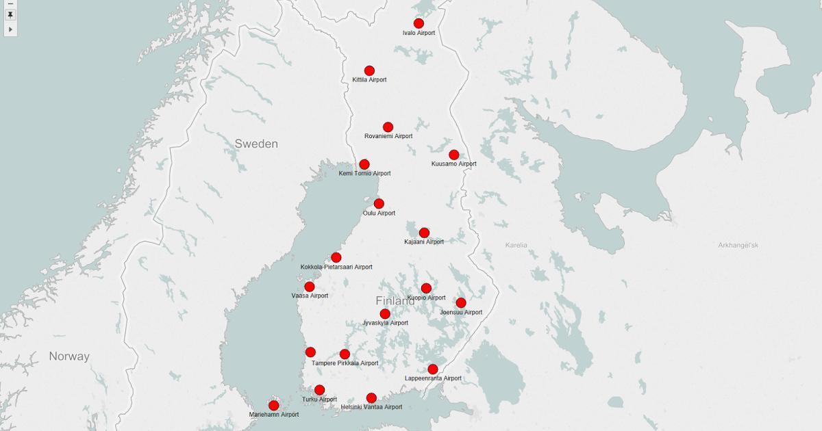 नक्शा फिनलैंड के हवाई अड्डों